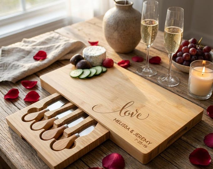 Personalized Bamboo Cheese Board Set, Custom cheese board, Engraved cutting board, Wedding gifts, Gifts for the couple, Christmas gifts