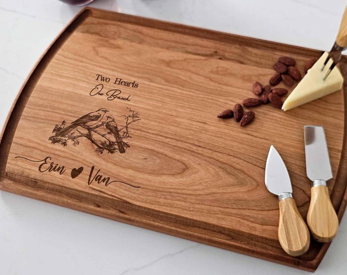 Personalized Charcuterie Board – Lovebirds Couple: Custom Engraved Cutting Board | Romantic Couples, Engagement, Housewarming, Wedding Gift