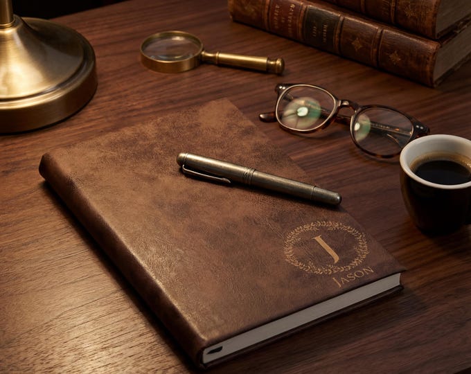 Monogram Leather Journal | Personalized Notebook & Custom Engraved Diary for Boss or Graduation