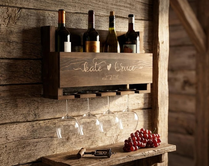 Personalized Wine Rack, Customized Bottle Wine Rack, Rustic Wine Rack, Wall Mounted Wine Rack, Gift for the couple, Christmas Gift