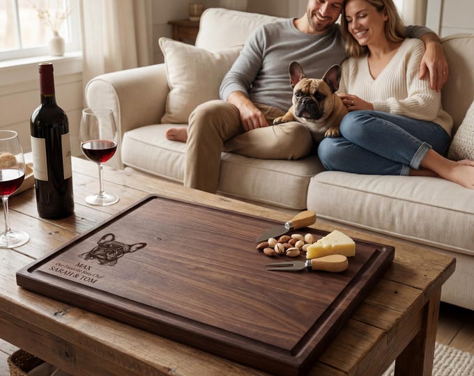Personalized Cutting Board – French Bulldog: Custom Engraved Charcuterie Board, Dog Lovers, Pet Owner, puppy, Dog Board Gift