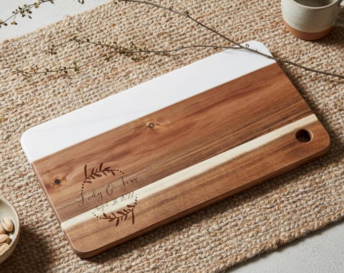 Personalized Cutting Board - Customized Wood and Marble Charcuterie Board, Gift for the Couple, Housewarming, Engagement, Wedding, Host Gift