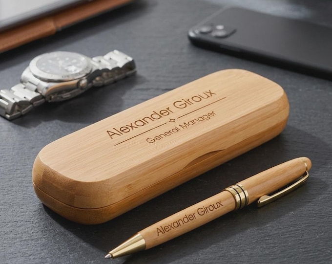 Personalized Bamboo Pen and Case Set, Custom Engraved Executive Pen, Professional Gift