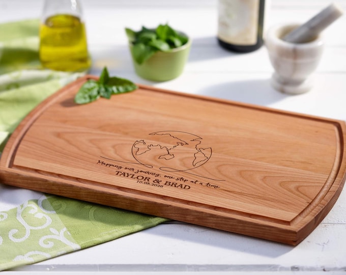 Personalized Charcuterie Board – World Map: Custom Cutting Board | Housewarming, Wedding, Anniversary, Adventure, Mapping Our Journey Gift