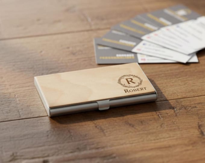 Personalized Business Card Holder, Custom Wooden Business Card Holder, Engraved Business Card Case, Office Gift,  Desk Accessories