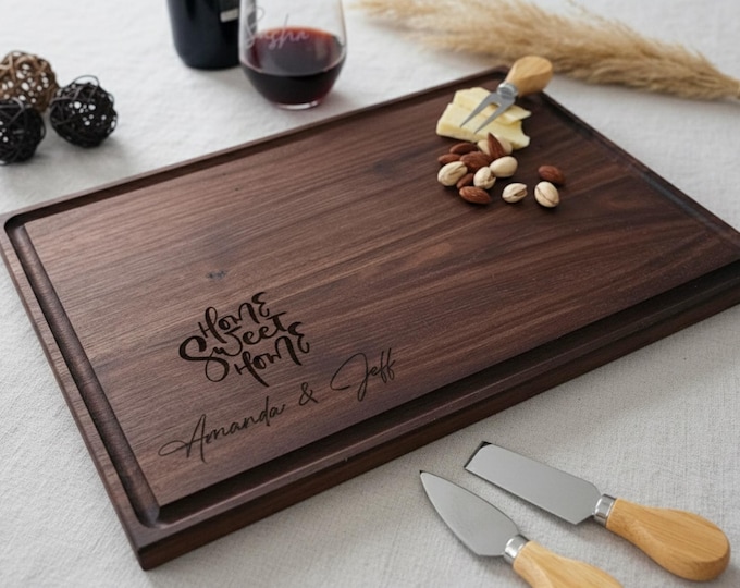 Personalized Cutting Board, Home Sweet Home, Custom Engraved Charcuterie Board, Housewarming Gift, Realtor closing gift, Couples Gift