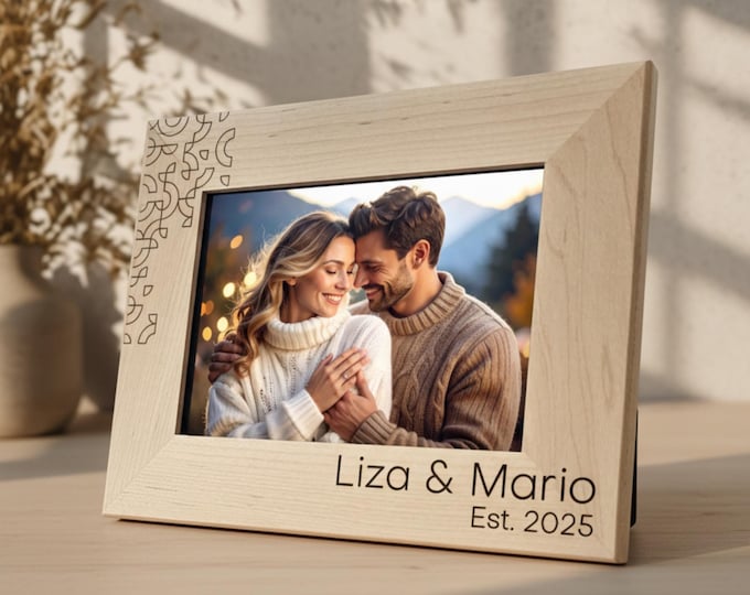 Custom Picture Frame, Unique Couples Gift, Personalized Picture Frame, Customized Wood Photo Frame, Engagement Gift, Modern Newlywed Gift