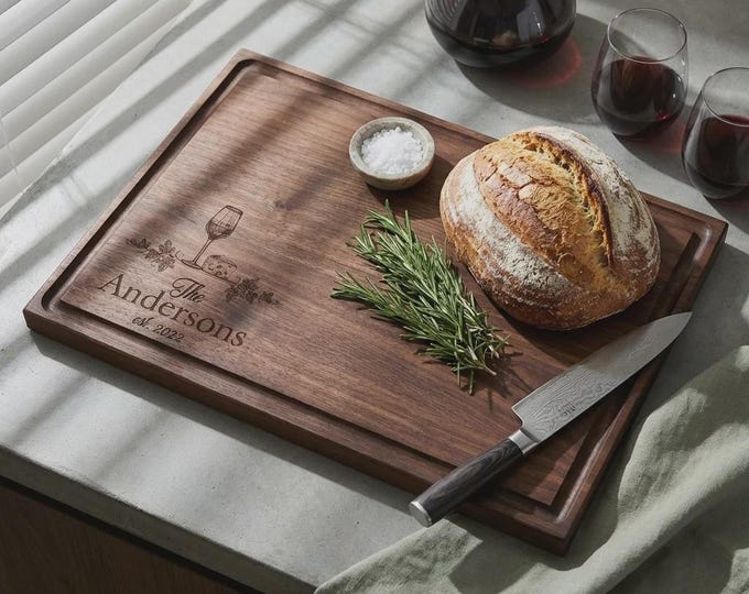 Personalized Wine Lover Cutting Board, Custom Engraved Wood Charcuterie Tray, Wedding Gift