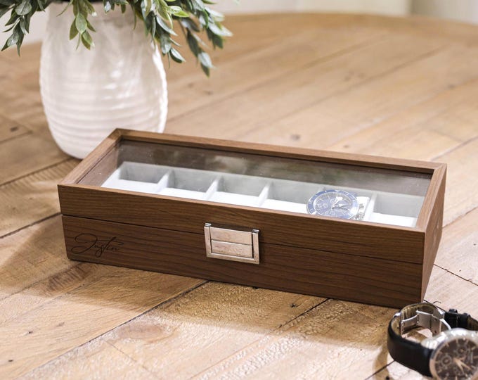 Personalized Walnut Watch Box: Engraved 6-Watch Storage Case