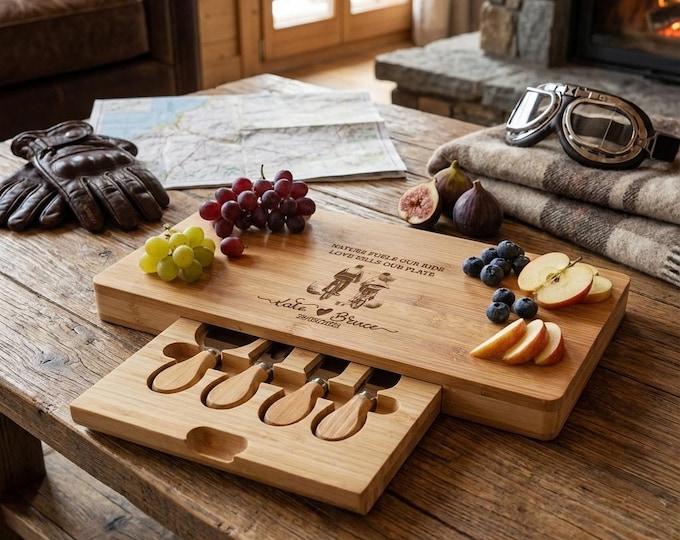 Personalized Biking Couple Gift | Custom Bicycle Charcuterie Board Set & Cycling Wedding Present