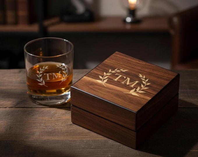 Personalized Cigar Ashtray with Cutter — Folding Engraved Wooden Ashtray Gift Set - Gift For Him