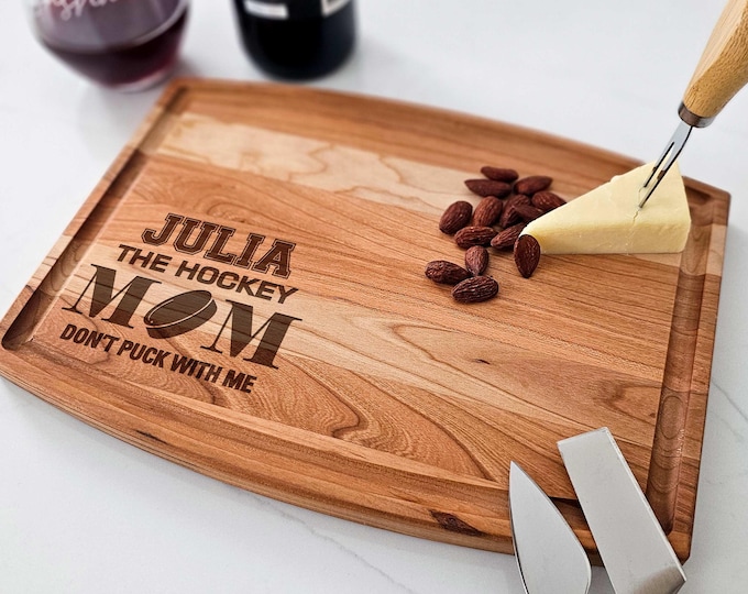 Personalized Charcuterie Board – Hockey Mom: Custom Engraved Cutting Board | Sport Moms - Funny & Unique Gift For Mother's Day or Birthdays