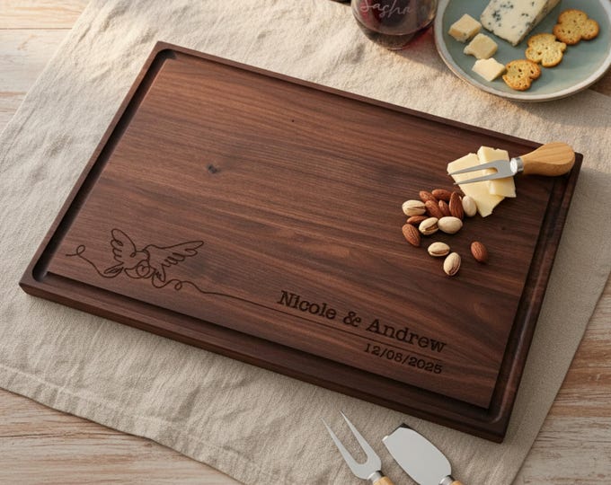 Personalized cutting board, Pigeons: Custom Engraved Charcuterie Board, Engagement Gift, Wedding Gift, Newlyweds Gift, Couples Gift