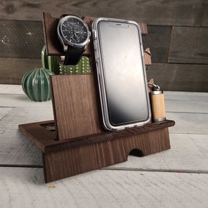 Personalize wood phone stand, Custom watch stand, Personalize wood organizer, Wood Docking Station, Gift for him, Organizer station image 2