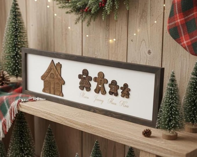Personalized Christmas Sign, Rustic Farmhouse Decor, Custom Gingerbread Family Sign, Holiday Wall Art, Family Name Wood Sign Gift