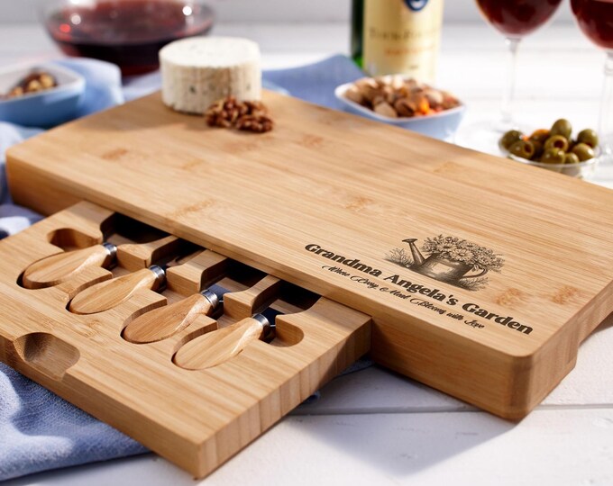 Personalized Charcuterie Board – Grandma's Garden: Custom Engraved Cheese Board, Mother's Day, Grandma, Garden, Kitchen, Grandkids Gift