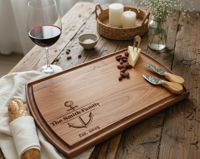 Personalized cutting board, Anchor: Custom Engraved Charcuterie Board, Nautical Decor, Coastal Decor, Family Gift, Housewarming Gift