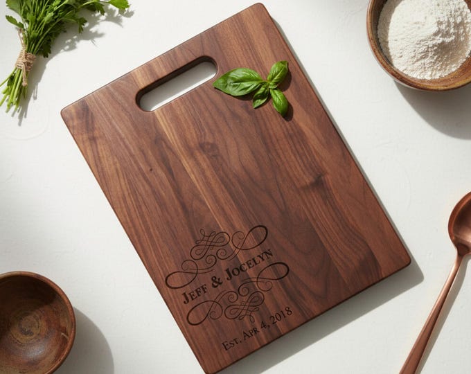Personalized Cutting Board with Handle - Custom Engraved Charcuterie Board: Anniversary Gift