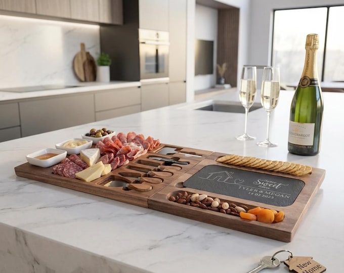 Personalized Home Sweet Home Gift | Custom Charcuterie Board Set with Slate & Luxury Realtor Closing Present