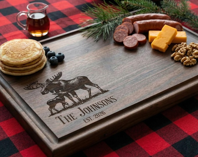 Personalized Elk Cutting Board – Custom Engraved Charcuterie Board For Nature Lovers: Housewarming, cottage, Cabin, Hunting, Woods Gift