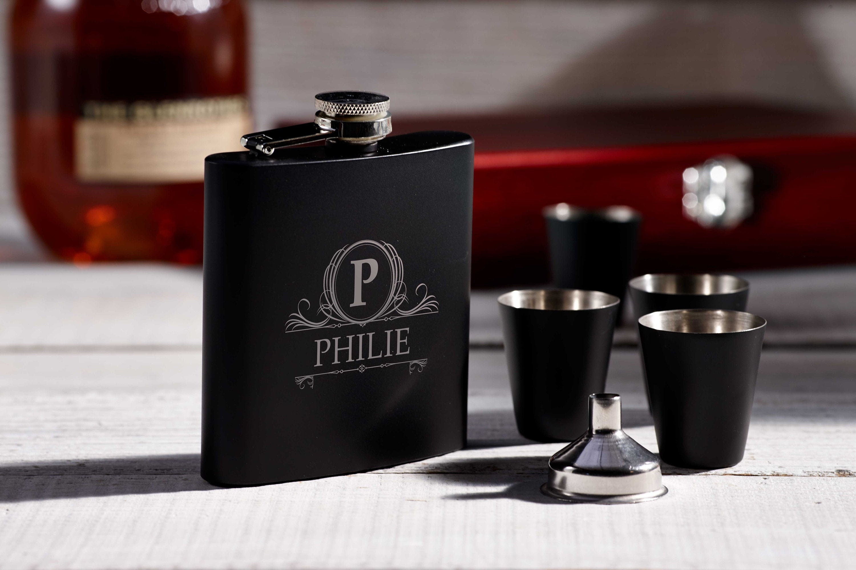Personalized Flask, Personalized Flask Set with Shot Glasses , wooden gift box with flask ...