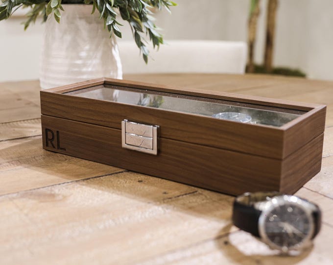 Custom Engraved Watch Box - 6-Watch veneered walnut Case for Men, Personalized Watch Storage, Ideal Gift for Him, Christmas Gift