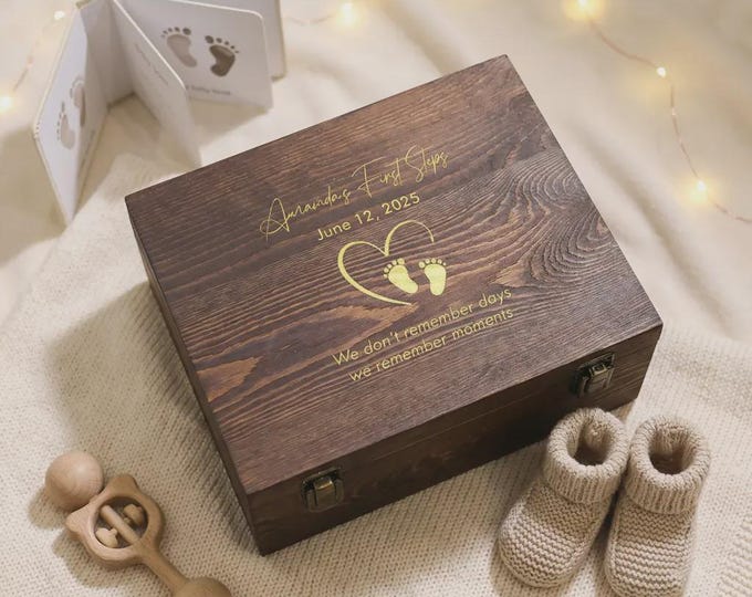 Engraved Wooden Baby Keepsake Box: Rustic Newborn Memory Box