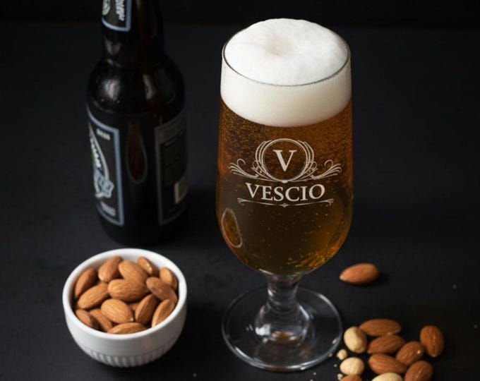 Personalized Beer Glasses - Custom Beer Glass, Laser-Engraved Glass, Monogrammed Glass, Pilsner Beer Glass: Gift for Him, Dad, Groomsmen