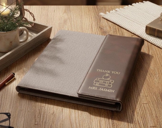 Personalized Leather Portfolio For Teacher, Custom-Engraved Faux Leather Notepad Cover, Customized Padfolio: Appreciation Gift