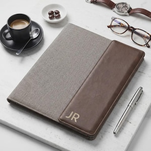 Personalized Monogrammed Executive Portfolio - Custom Engraved Canvas and Vegan Leather Business Folder
