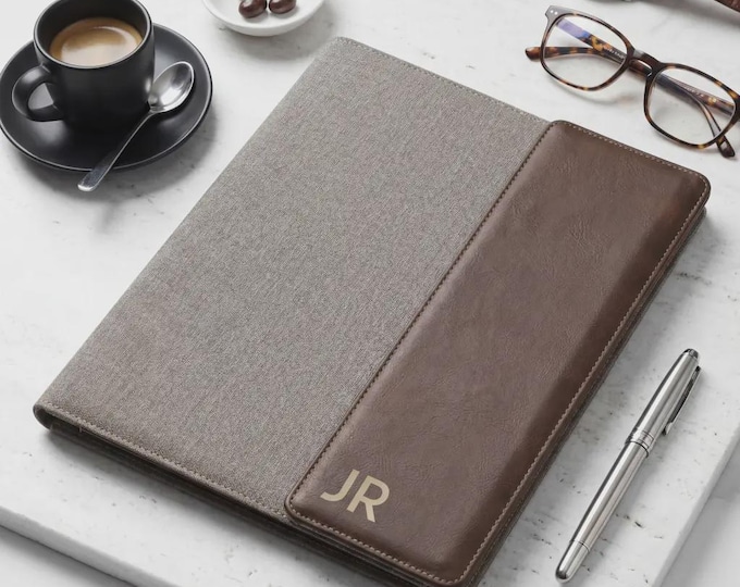 Personalized Monogrammed Executive Portfolio - Custom Canvas Leatherette Business Folder