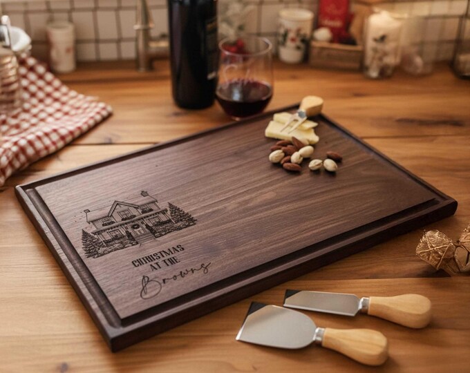 Personalized Cutting Board, Christmas Gift: Custom Engraved Charcuterie Board, Christmas Kitchen Gift, Christmas Kitchen Decor, Family Gift