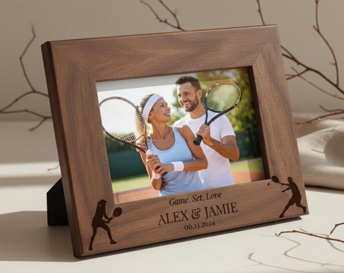 Custom Picture Frame, Tennis Lovers, Personalized Picture Frame, Customized Wood Photo Frame, Couples Gift, Tennis Partners Gift