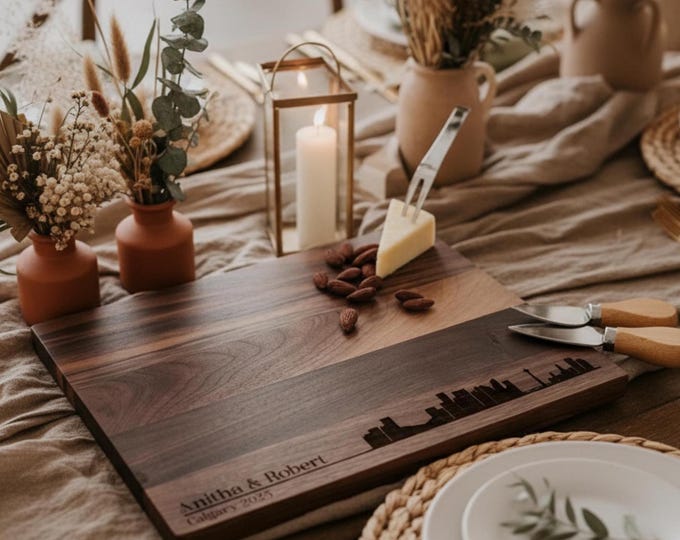 Personalized cutting board, City Skyline: Custom Engraved Charcuterie Board, Couples Gift, Engagement Gift, Housewarming Gift