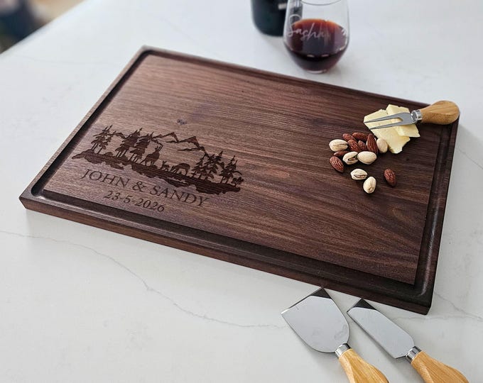 Personalized Charcuterie Board – Nature Couple: Custom Cutting Board | Mountain, Forest, Housewarming, Wedding, Engagement, Anniversary Gift