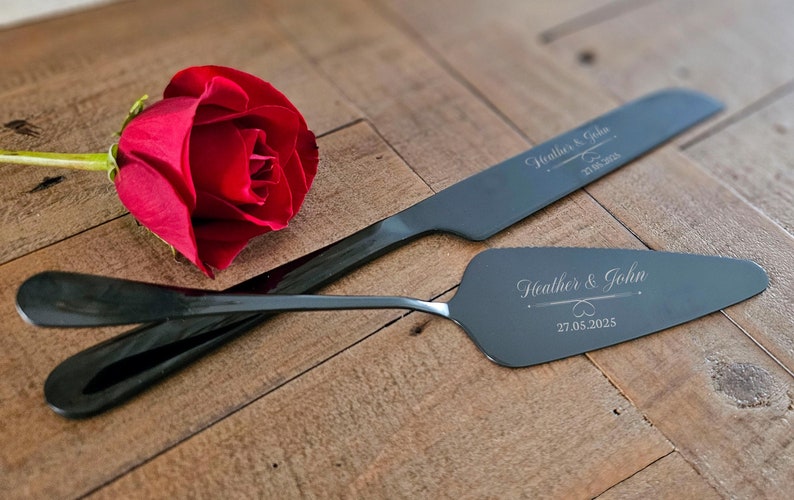 Personalized Wedding Cake Knife and Server Set: Laser Engraved with Four Color Options, Custom knife and server set, wedding gift Bild 5