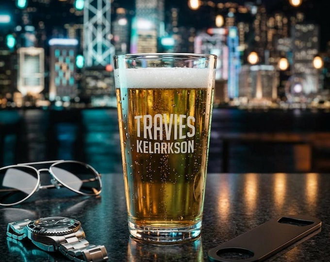 Personalized Pint Beer Glass, Custom Etched 16oz Glassware, Groomsman Gift for Him