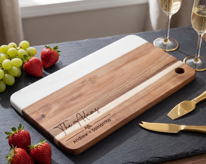 Marble and Wood Gift | Personalized Cutting Board & Custom Charcuterie Platter for Wedding or Housewarming