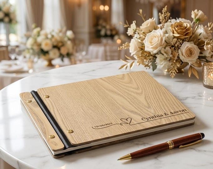Personalized Wedding Guest Book | Custom Wood Photo Album & Minimalist Reception Sign-In