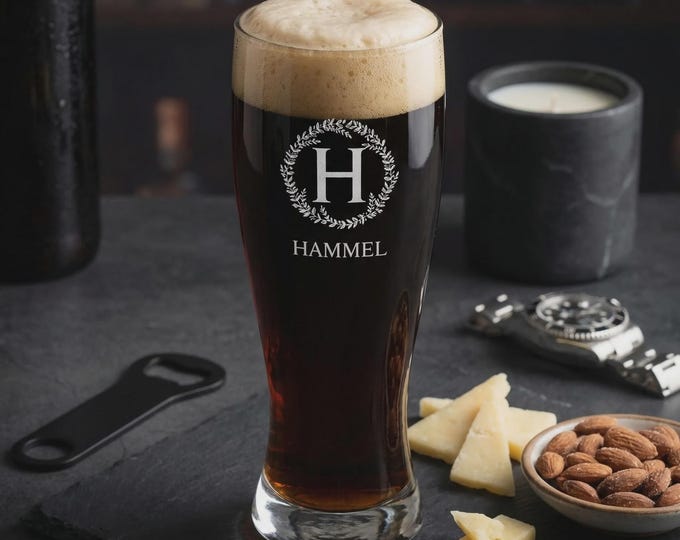 Personalized Pilsner Beer Glass, Custom Laser Etched Monogrammed Gift for Groomsmen