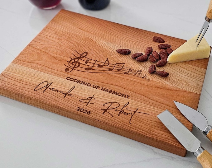 Personalized Cutting Board – Music-Lover Couple: Custom Engraved Charcuterie Board, Music Enthusiast | Engagement, Anniversary, Wedding Gift