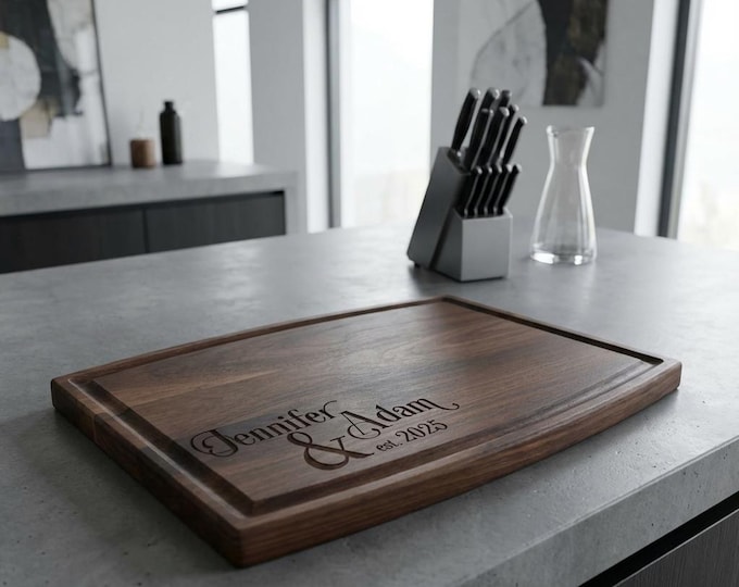 Personalized Cutting Board with Juice Groove | Custom Walnut Charcuterie Board & Wedding Gift for Couple