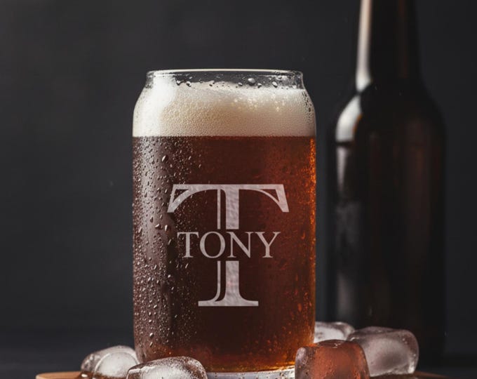 Personalized Laser Engraved Beer Can Glass, Groomsman Beer Can, Custom Engraving Beer Glass, Wedding Party Gifts, Monogrammed Beer Glass
