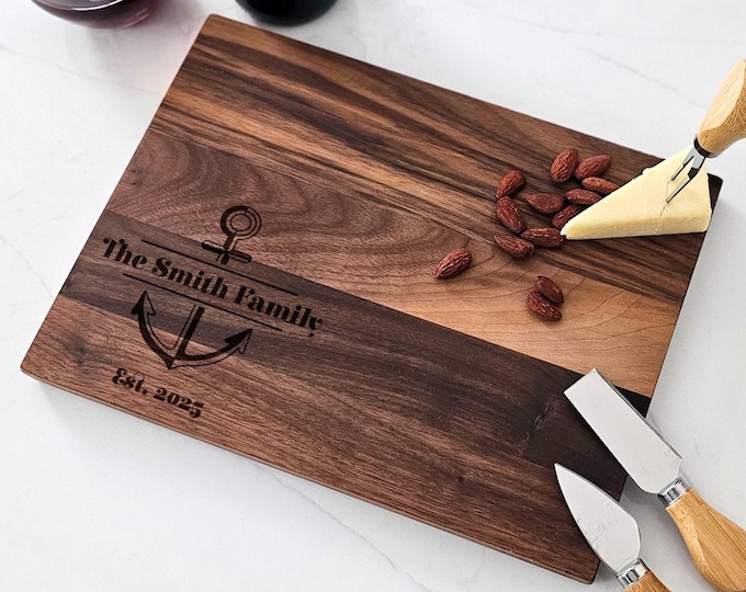 Personalized cutting board – Nautical Anchor: Custom Engraved Charcuterie Board, Captain Gift, Sailor Gift, Housewarming Gift, Wedding Gift