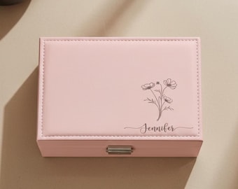 Personalized Floral Faux Leather Jewelry Box: Custom Engraved Keepsake