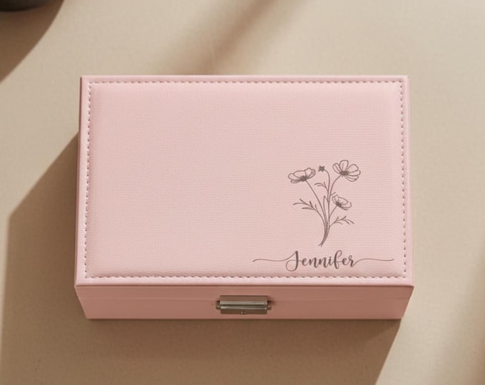 Personalized Floral Faux Leather Jewelry Box: Custom Engraved Keepsake