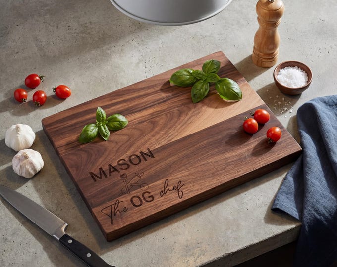 Custom Chef Gift | Personalized Cutting Board & "The OG Chef" Walnut Chopping Block