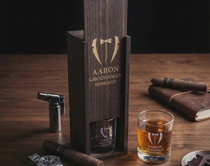 Custom Engraved Cigar Box – Personalized Groomsmen Gift, Wedding Keepsake, Best Man Gift, Custom Cigar Storage Box for Men