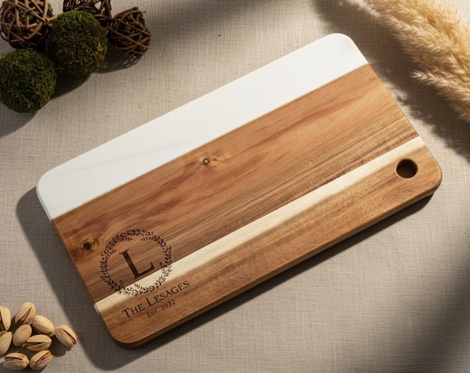 Personalized cheese board wood and marble, Custom cheese board , Engraved cutting board, Wedding gifts, Christmas gifts