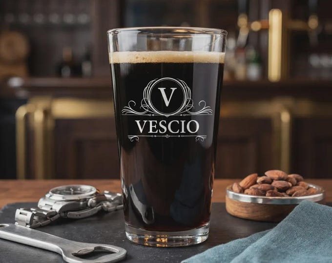 Personalized Monogram Pint Glass - Custom Engraved Beer Mug for Groomsmen - Best Man Birthday Gift